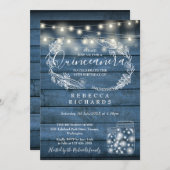 Blue String Lights Mason Jars Quinceañera 15. Einladung (Vorne/Hinten)