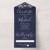 Blue String Lights Moderne SkriptWedding All In One Einladung (Innen Boden)