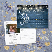 Blue String Lights Save the Date Calendar Foto Ankündigungspostkarte