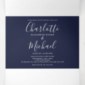 Blue String Lights Script Monogram Wedding Dreifach Gefaltete Einladung (Innenseite Mitte)