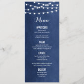 Blue String Lights Wedding Menu Card Menükarte (Vorderseite)