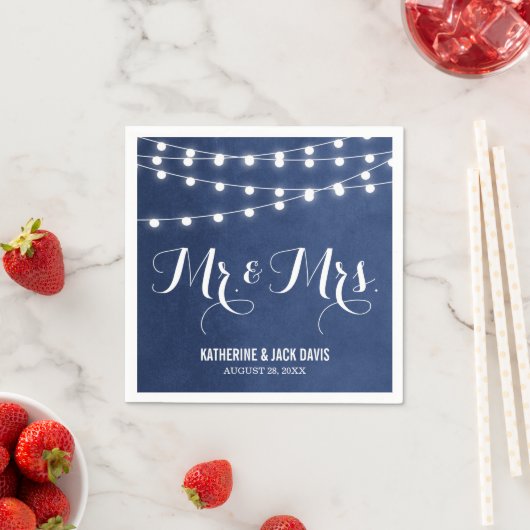 Blue String Lights Wedding Monogram Serviette (Beispiel)