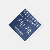 Blue String Lights Wedding Monogram Serviette (Ecke)