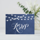 Blue String Lights Wedding RSVP Card (Stehend Vorderseite)