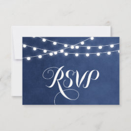 Blue String Lights Wedding RSVP Card Karte