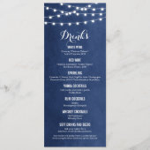 Blue String Lights Wedk Drink Menu Card Menükarte (Vorderseite)