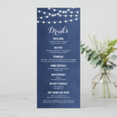 Blue String Lights Wedk Drink Menu Card Menükarte (Stehend Vorderseite)