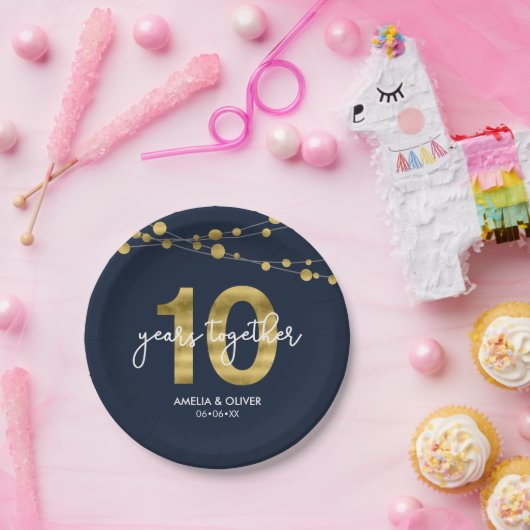 Blue Strings of Lights 10-jähriges Party Pappteller (Party)