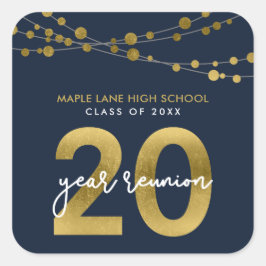 Blue Strings of Lights 20 Year Class Wiedersehen Quadratischer Aufkleber