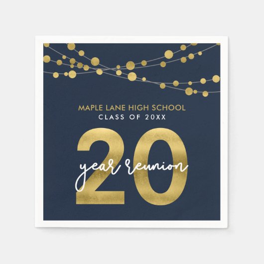 Blue Strings of Lights 20 Year Class Wiedersehen Serviette (Vorderseite)