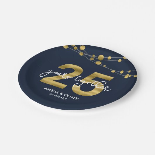 Blue Strings of Lights 25-jähriges Party Pappteller (Schrägansicht)