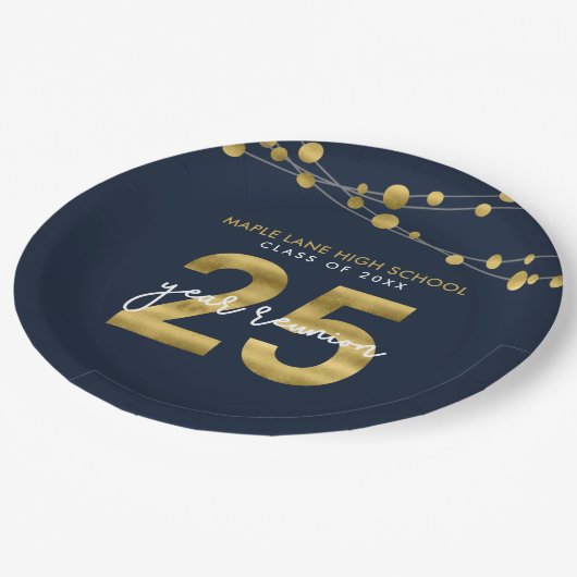 Blue Strings of Lights 25 Year Class Wiedersehen Pappteller (Schrägansicht)