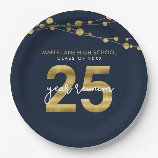 Blue Strings of Lights 25 Year Class Wiedersehen Pappteller (Vorderseite)