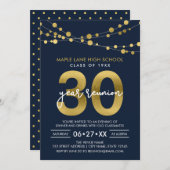 Blue Strings of Lights 30 Year Class Wiedersehen Einladung (Vorne/Hinten)