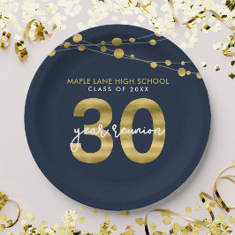 Blue Strings of Lights 30 Year Class Wiedersehen Pappteller