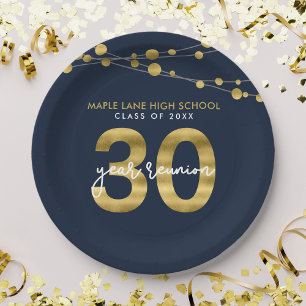 Blue Strings of Lights 30 Year Class Wiedersehen Pappteller