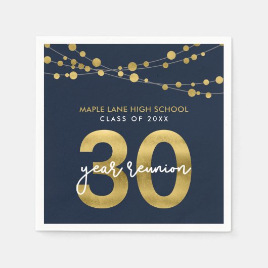 Blue Strings of Lights 30 Year Class Wiedersehen Serviette (Vorderseite)