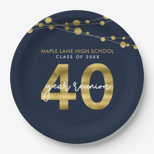 Blue Strings of Lights 40 Year Class Wiedersehen Pappteller (Vorderseite)