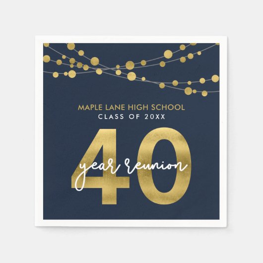 Blue Strings of Lights 40 Year Class Wiedersehen Serviette (Vorderseite)