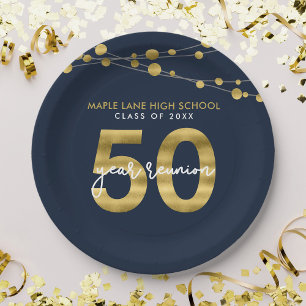 Blue Strings of Lights 50 Year Class Wiedersehen Pappteller