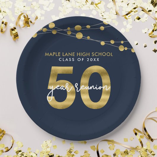 Blue Strings of Lights 50 Year Class Wiedersehen Pappteller