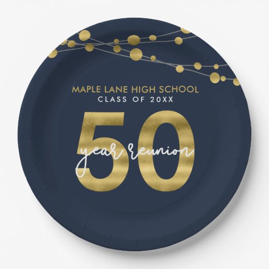 Blue Strings of Lights 50 Year Class Wiedersehen Pappteller (Vorderseite)