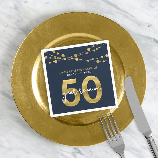 Blue Strings of Lights 50 Year Class Wiedersehen Serviette