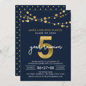 Blue Strings of Lights 5 Year Class Wiedersehen Einladung (Vorne/Hinten)