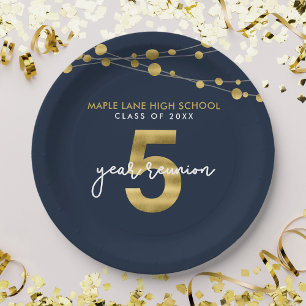 Blue Strings of Lights 5 Year Class Wiedersehen Pappteller