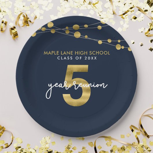 Blue Strings of Lights 5 Year Class Wiedersehen Pappteller