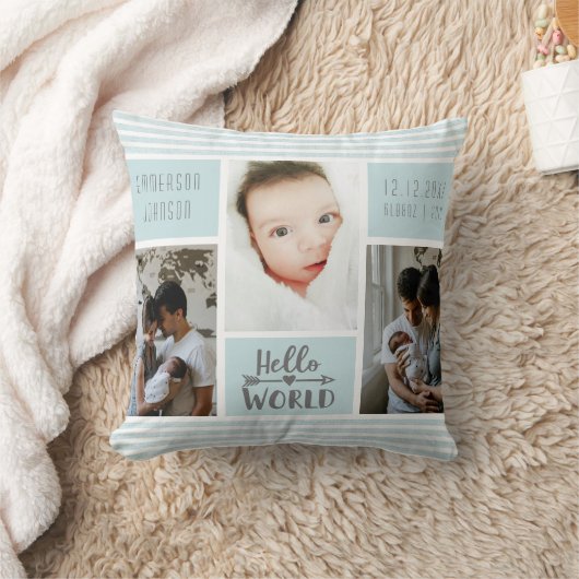 Blue Strip Foto Collage Baby Boy Birth Stats Kissen (Decke)