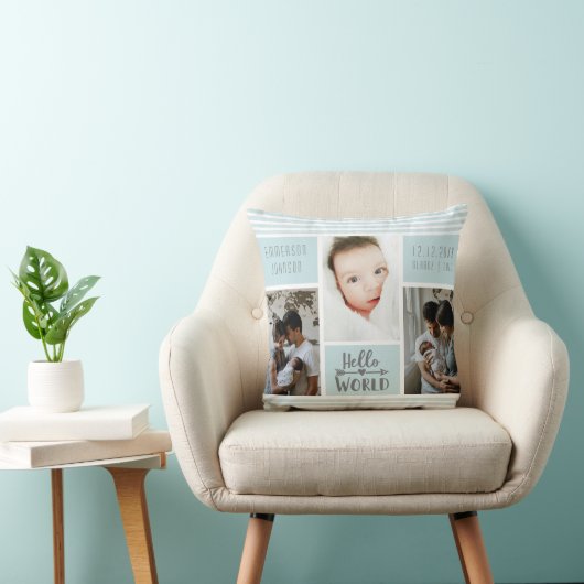 Blue Strip Foto Collage Baby Boy Birth Stats Kissen (Stuhl )