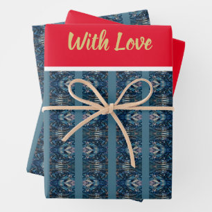Blue Strip in Red Wrapping Paper - Adiela Akoo Geschenkpapier Set
