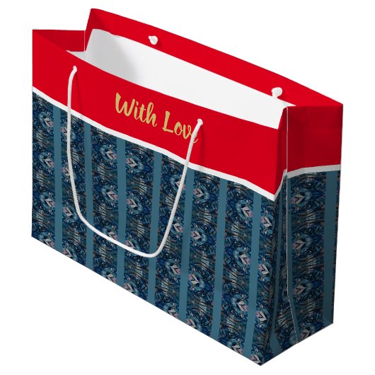 Blue Strip LIEBE Geschenktasche von Poet Adiela Ak Große Geschenktüte (Vorderseite Schrägansicht)