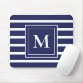Blue Strip Modernes Monogram Coastal Beach Mousepad (Mit Mouse)