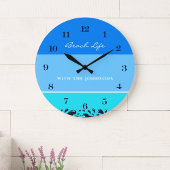 Blue Strip Ocean Waves Familienname Beach House Große Wanduhr