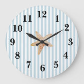 Blue Strip Preppy Starfish Large Clock Große Wanduhr (Vorderseite)