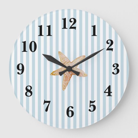 Blue Strip Preppy Starfish Large Clock Große Wanduhr (Vorderseite)