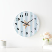 Blue Strip Preppy Starfish Large Clock Große Wanduhr (Zuhause)