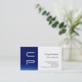 Blue Strip White Monogram Modern Business Card Visitenkarte (Stehend Vorderseite)
