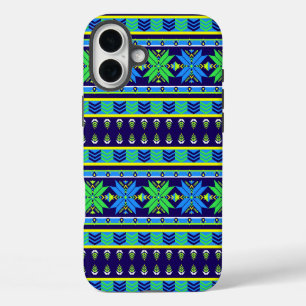 Blue Stripe Aztec iPhone 16 Plus Hülle