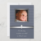 Blue Stripe Baby Boy Foto Christening Einladung (Vorderseite)