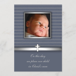Blue Stripe Baby Boy Foto Christening Einladung