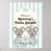 Blue Stripe Baby Koala Twin Kids Party Willkommen Poster (Vorne)