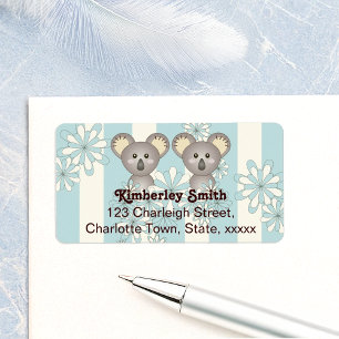Blue Stripe Baby Koala Twin Kids Rücksendeadresse Adressaufkleber