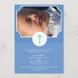 Blue Stripe Baptism Baby Dedication 12x18 Einladung