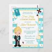 Blue Stripe Blonde Boy Erste Heilige Kommune Postc Postkarte (Vorne/Hinten)