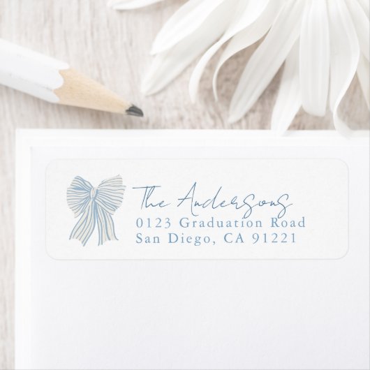 Blue Stripe Bow Ribbon Return Address (Insitu)