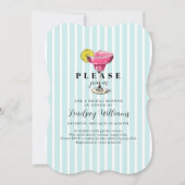 Blue Stripe Cocktail Brautparty Einladung (Vorderseite)