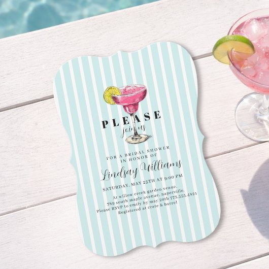 Blue Stripe Cocktail Brautparty Einladung